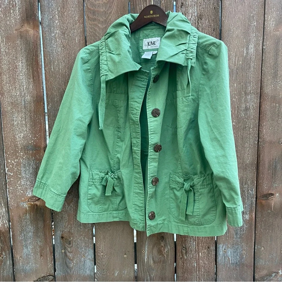 LIVE A LITTLE Women’s Green Canvas Utility Jacket Coat Size Large - Picture 7 of 9